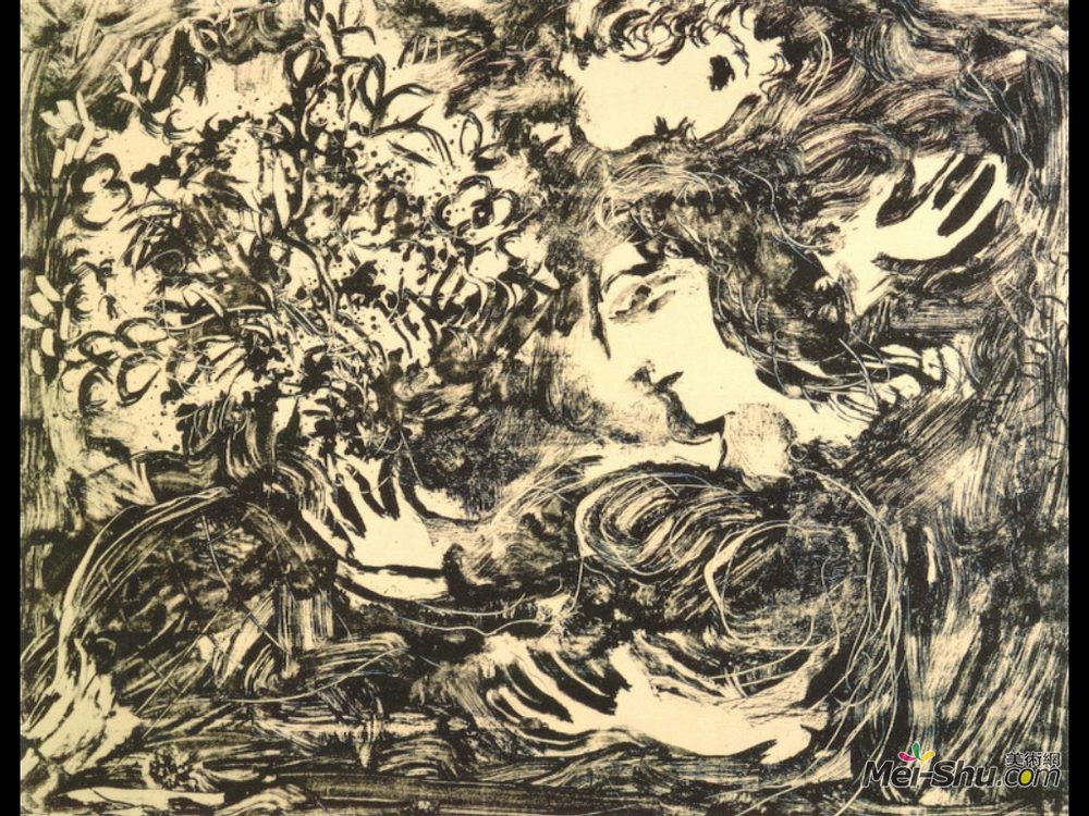 马克·夏加尔(Marc Chagall)高清作品《树下的花束情人》
