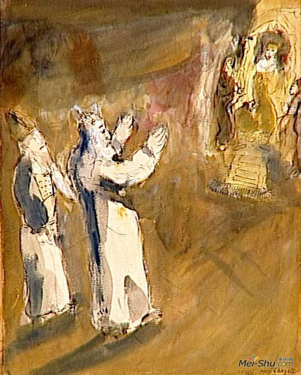 马克·夏加尔(Marc Chagall)高清作品《摩西与法老亚伦》