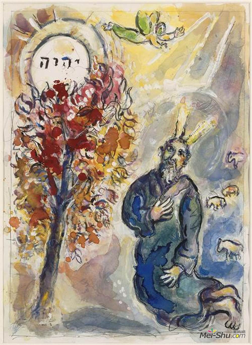 马克·夏加尔(Marc Chagall)高清作品《摩西与燃烧的布什》