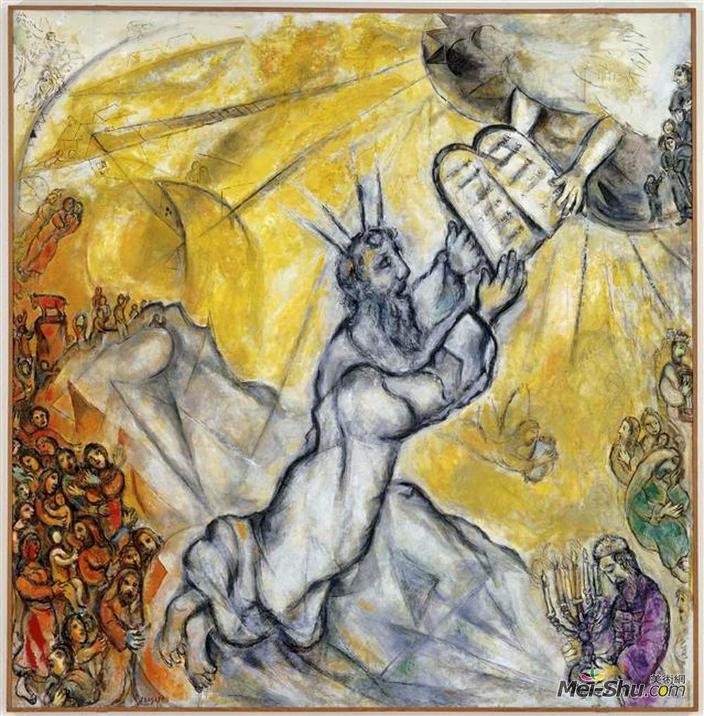 马克·夏加尔(Marc Chagall)高清作品《摩西接受法律手册》