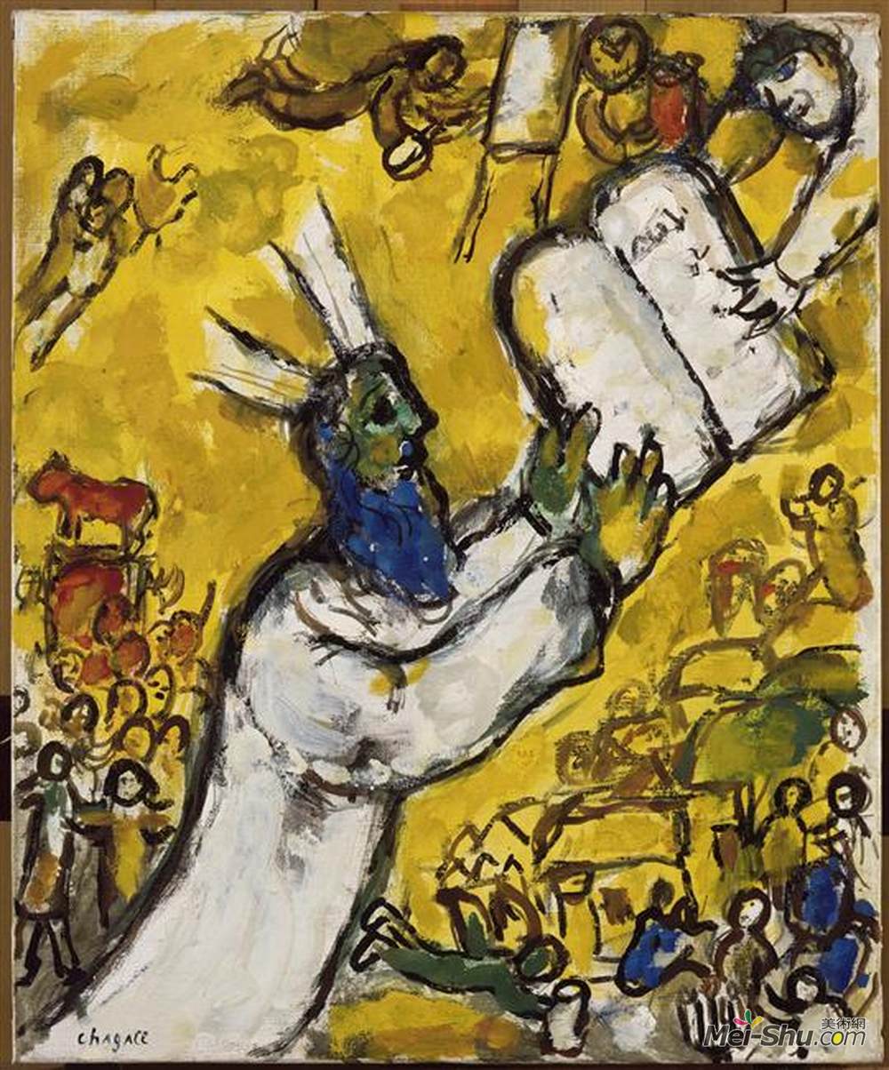 马克·夏加尔(Marc Chagall)高清作品《摩西接受法律手册》