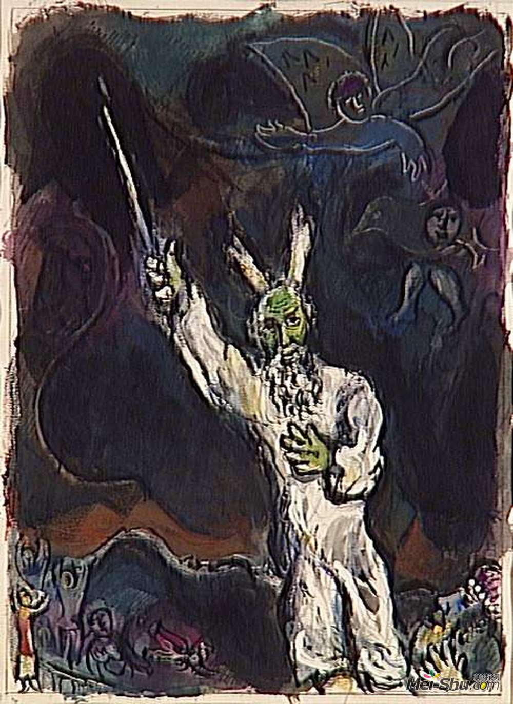 马克·夏加尔(Marc Chagall)高清作品《摩西在埃及上空传播黑暗》