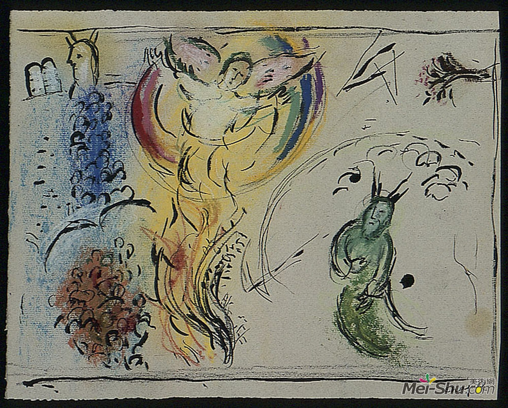 马克·夏加尔(Marc Chagall)高清作品《摩西与燃烧的布什》