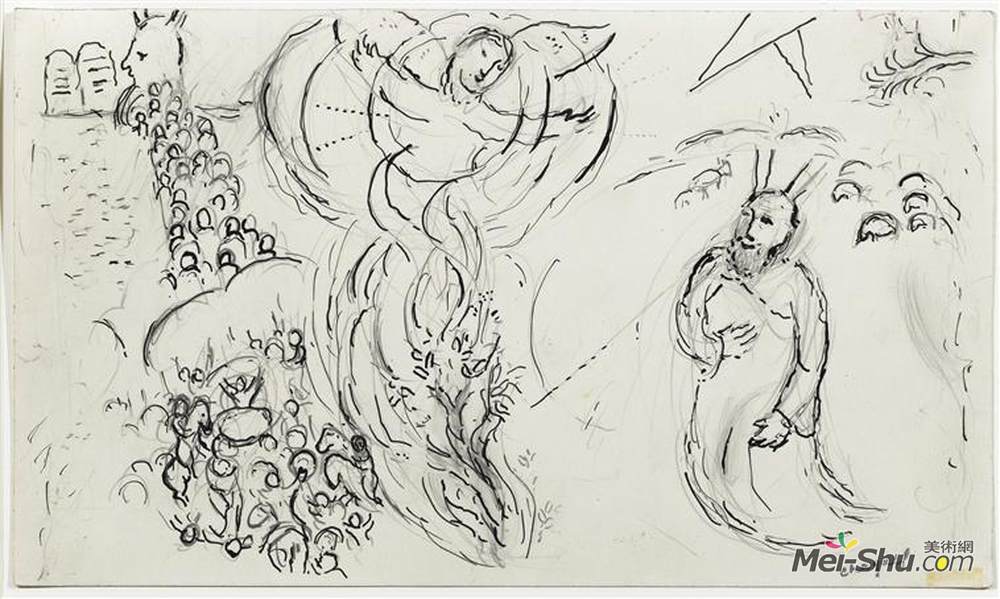 马克·夏加尔(Marc Chagall)高清作品《摩西与燃烧的布什》