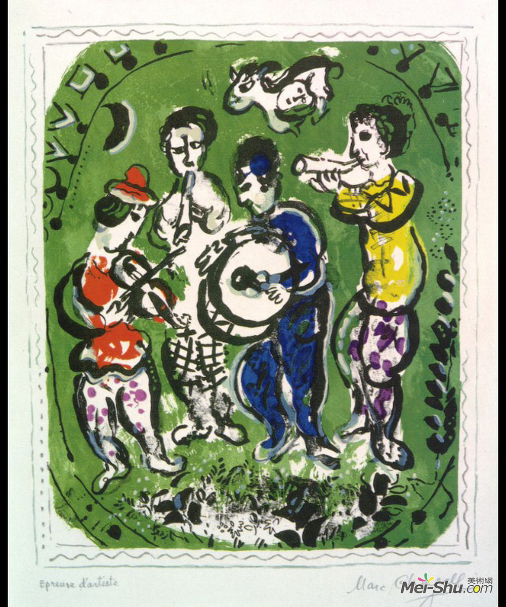 马克·夏加尔(Marc Chagall)高清作品《绿色背景的音乐家》