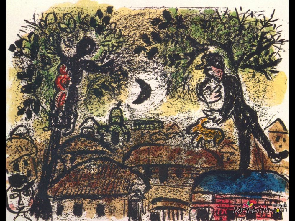 马克·夏加尔(Marc Chagall)高清作品《黑月亮》