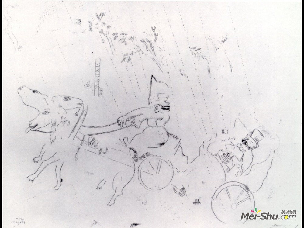 马克·夏加尔(Marc Chagall)高清作品《在去Sobakevich的路上》
