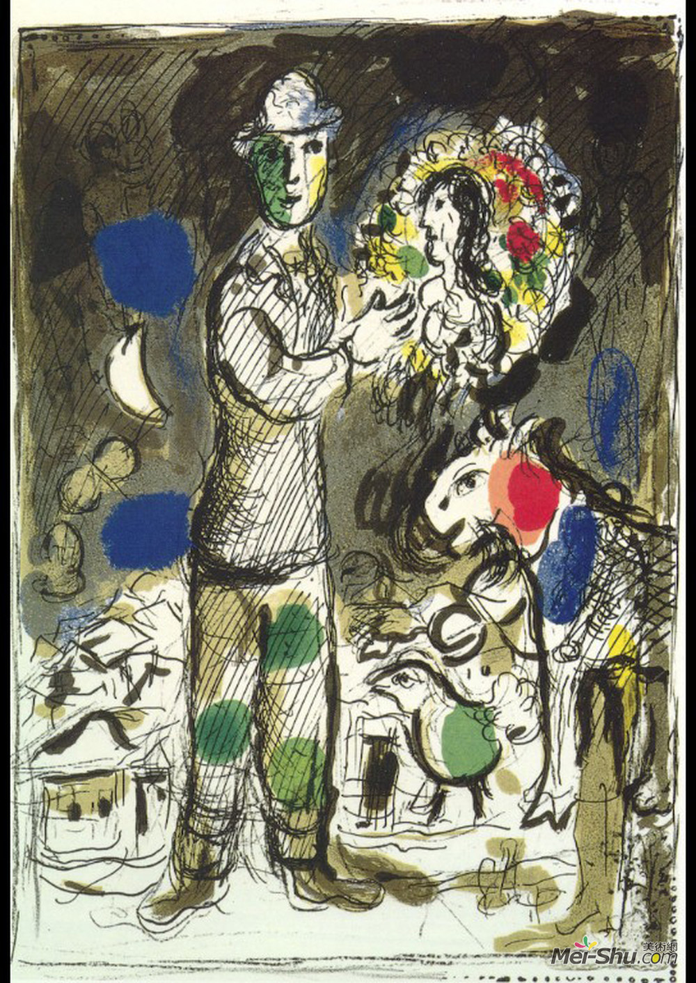 马克·夏加尔(Marc Chagall)高清作品《有花束的农民》