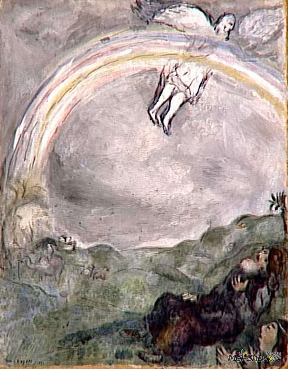 马克·夏加尔(Marc Chagall)高清作品《天空中的彩虹，上帝与地球的盟约》