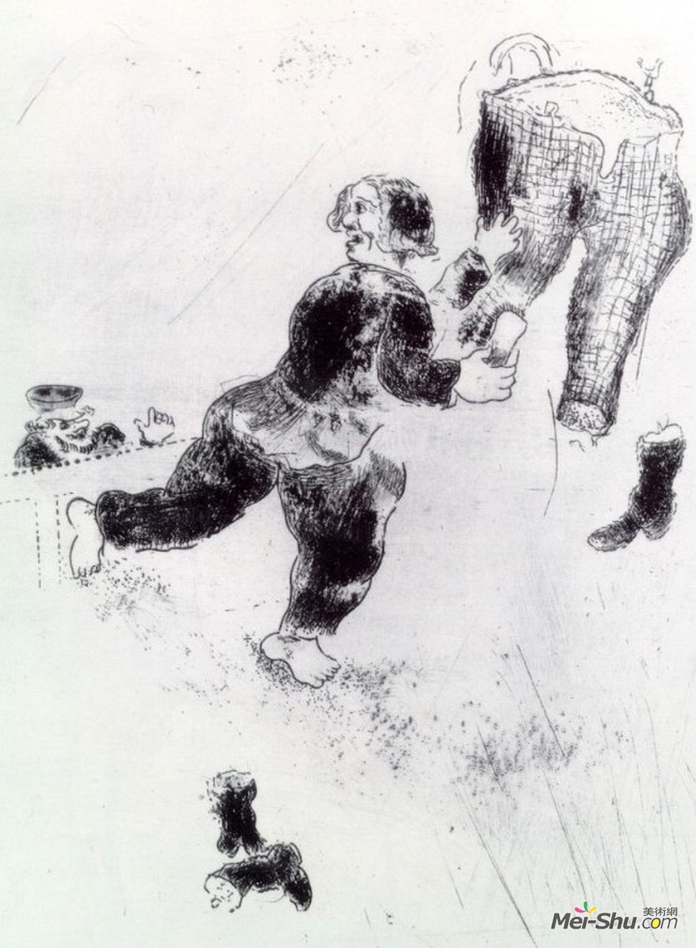 马克·夏加尔(Marc Chagall)高清作品《Selifan interrupts Petrouchka cleaning》