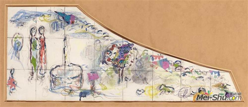 马克·夏加尔(Marc Chagall)高清作品《Sketch for "Meeting of Isaac and Rebecca"》