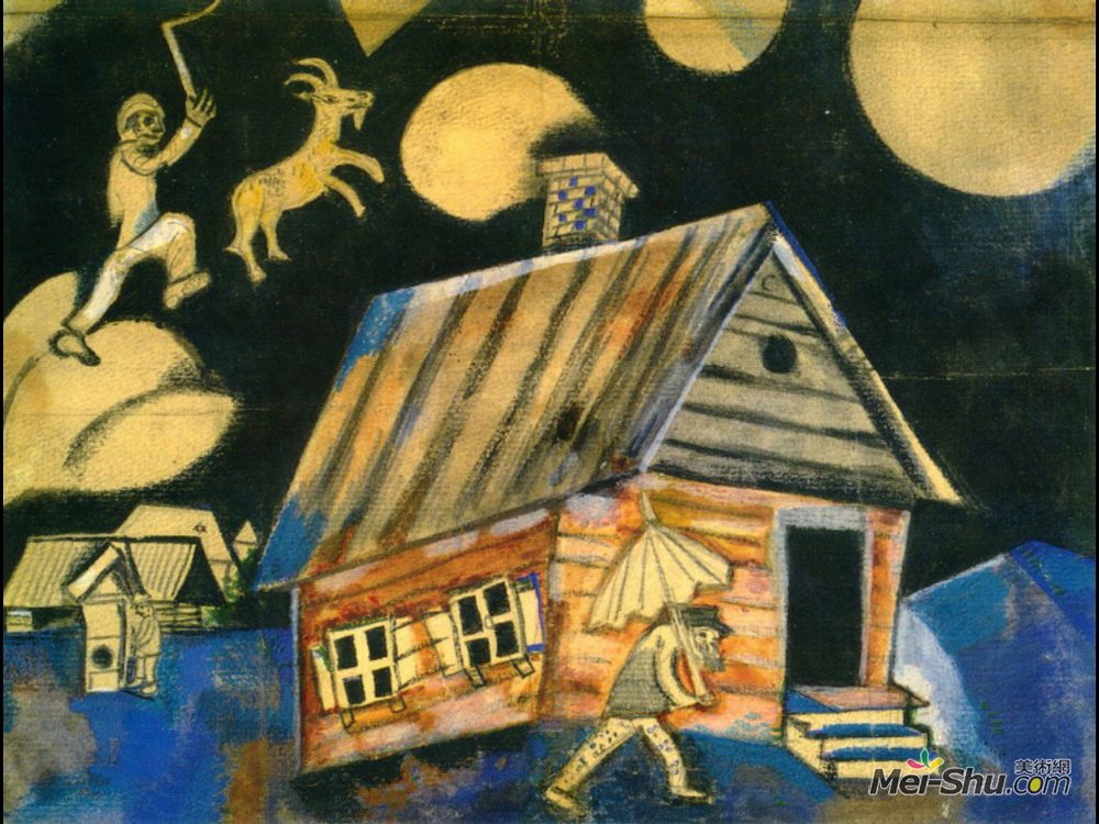 马克·夏加尔(Marc Chagall)高清作品《画雨研究》