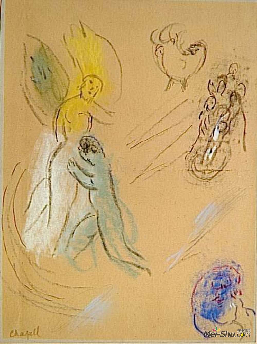 马克·夏加尔(Marc Chagall)高清作品《Study to "Jacob Wrestling with the Angel"》