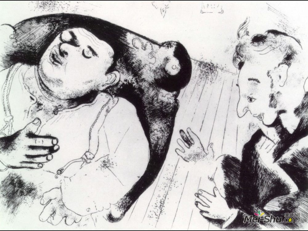 马克·夏加尔(Marc Chagall)高清作品《Tchitchikov and Sobakevich after dinner》