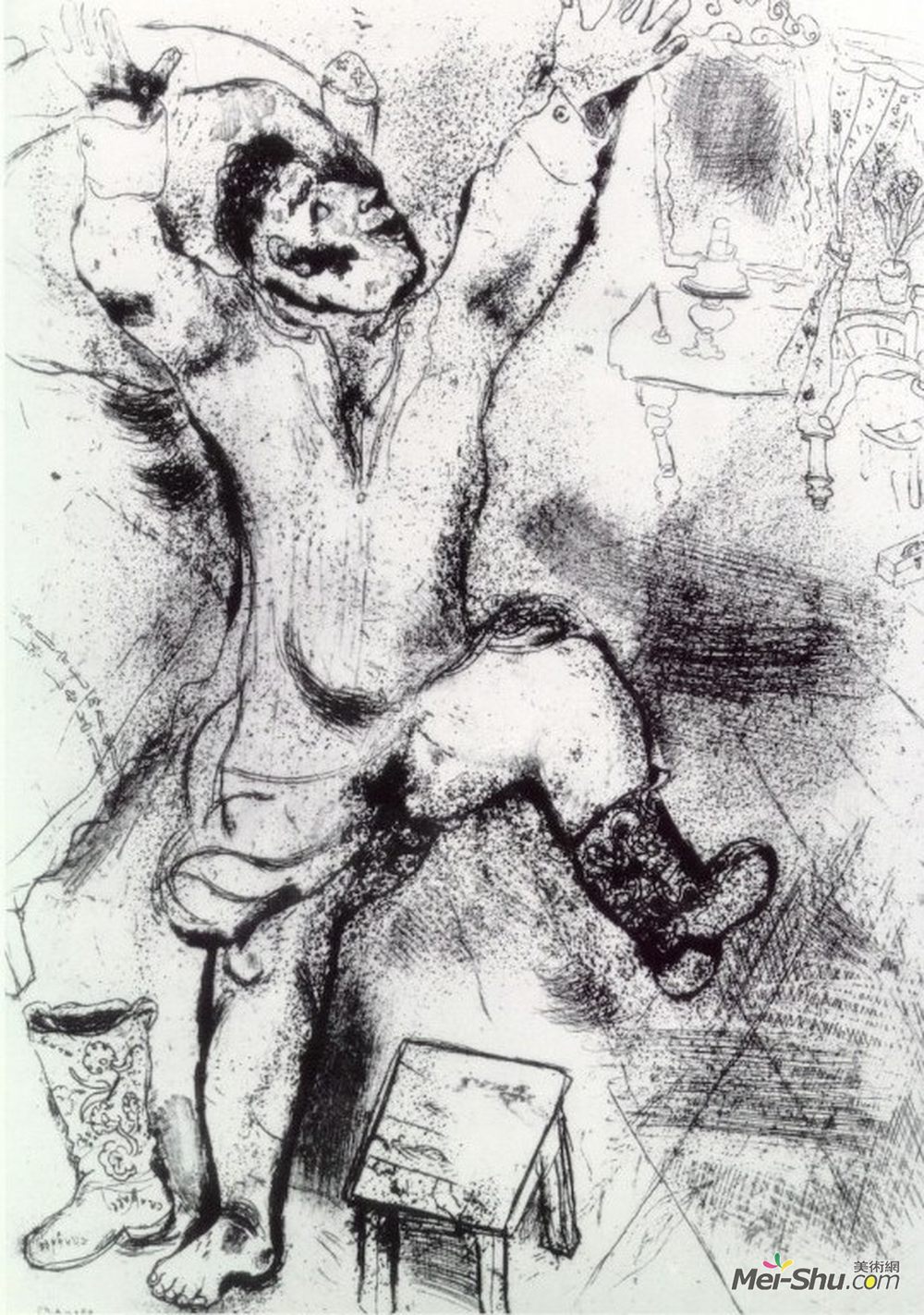 马克·夏加尔(Marc Chagall)高清作品《Tchitchikov triumphant》