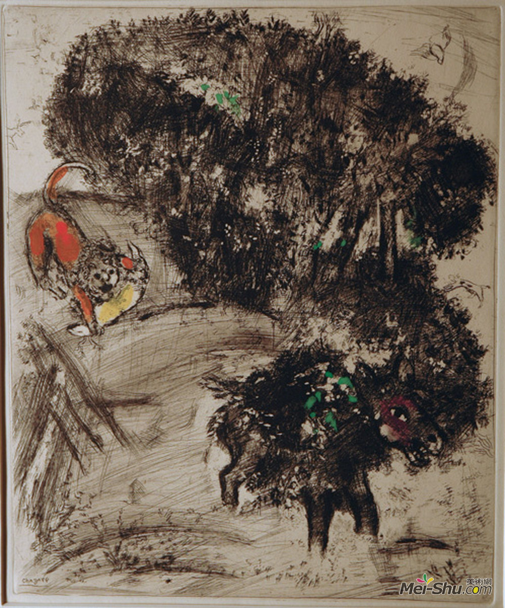 马克·夏加尔(Marc Chagall)高清作品《狮子去打猎和驴子》