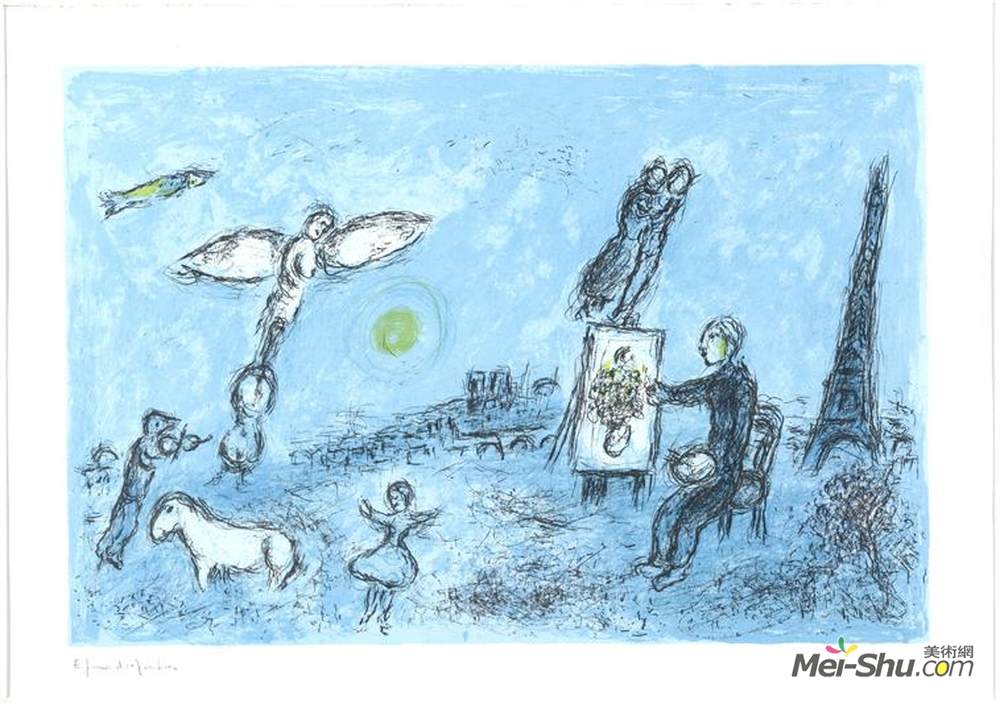 马克·夏加尔(Marc Chagall)高清作品《画家和他的双重作品》