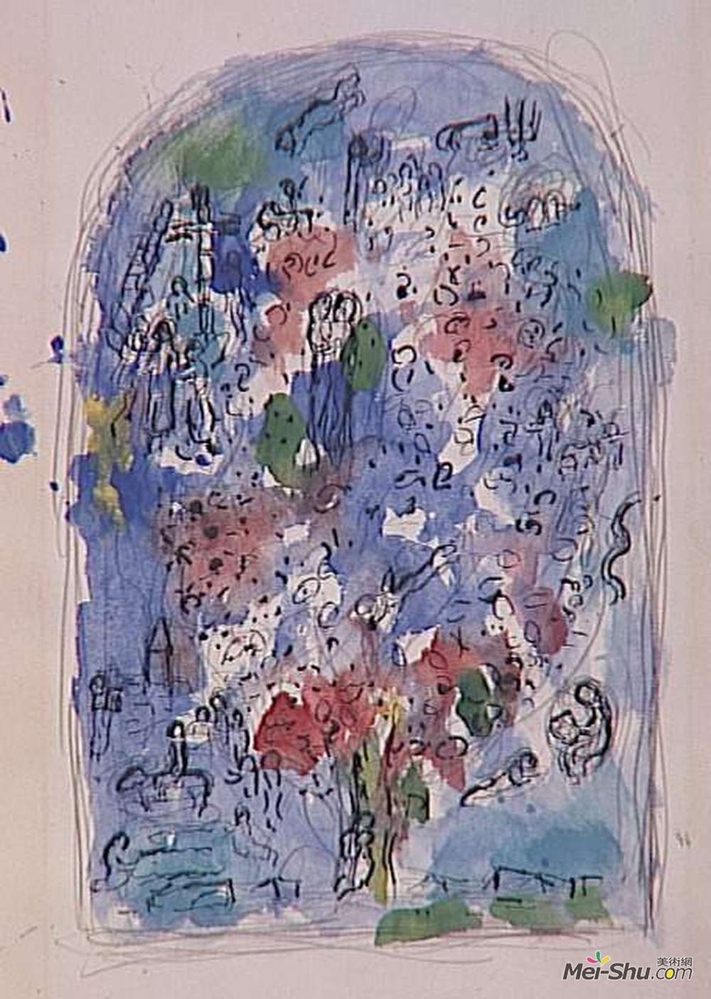 马克·夏加尔(Marc Chagall)高清作品《Tree of life (sketch to vitrage in Chapelle des Cordeliers i》