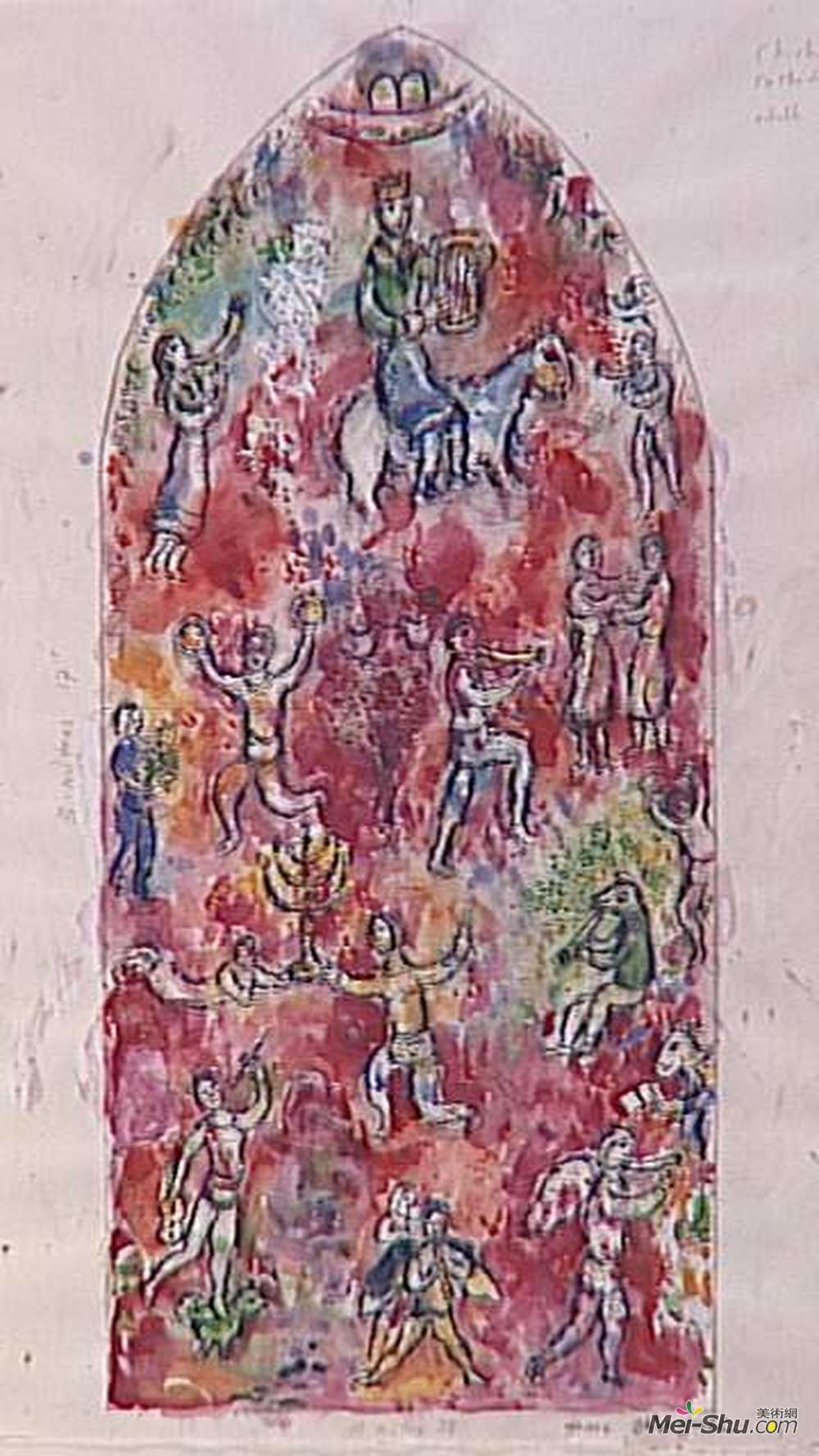 马克·夏加尔(Marc Chagall)高清作品《玻璃在奇切斯特大教堂（大卫的赞美诗，150）》