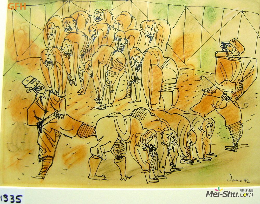马塞尔·扬科(Marcel Janco)高清作品《虐待两名纳粹士兵虐待犹太人1942》