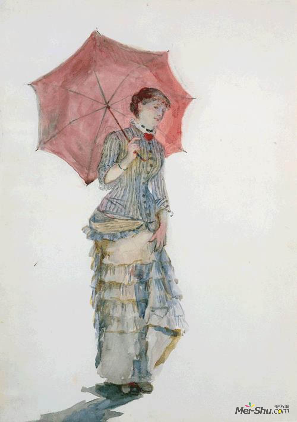 玛丽·布哈可蒙(Marie Bracquemond)高清作品《带伞的女人》