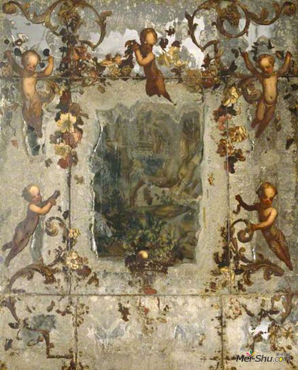 马里奥努齐(Mario Nuzzi)高清作品《Mirror Decorated with Putti, Flowers and Acanthus Scrolls》