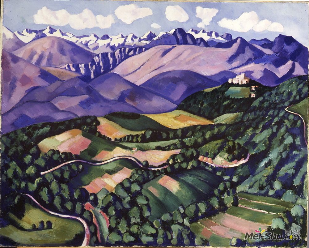 马斯登·哈尔特里(Marsden Hartley)高清作品《紫色山脉，旺斯》