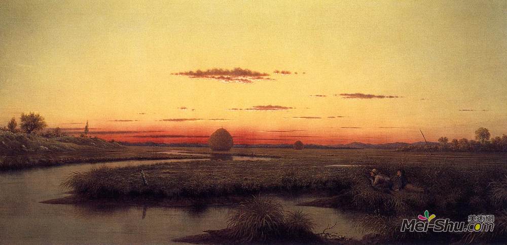 马丁·约翰逊·赫德(Martin Johnson Heade)高清作品《鸭猎人在黄昏的沼泽》