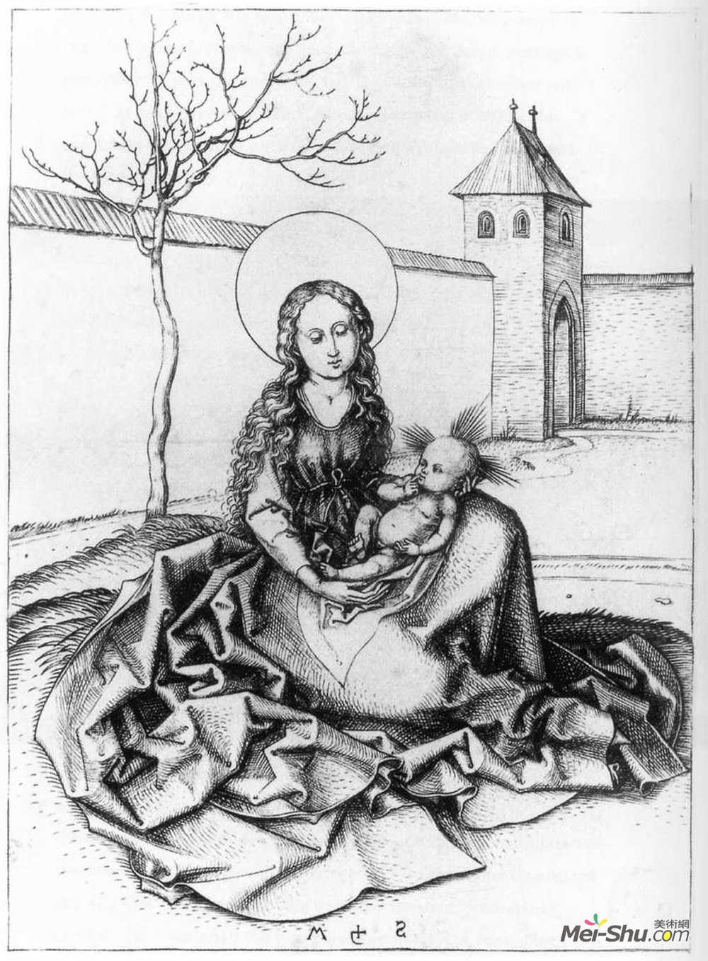 马丁·松高尔(Martin Schongauer)高清作品《Madonna and Child in the Couryard》