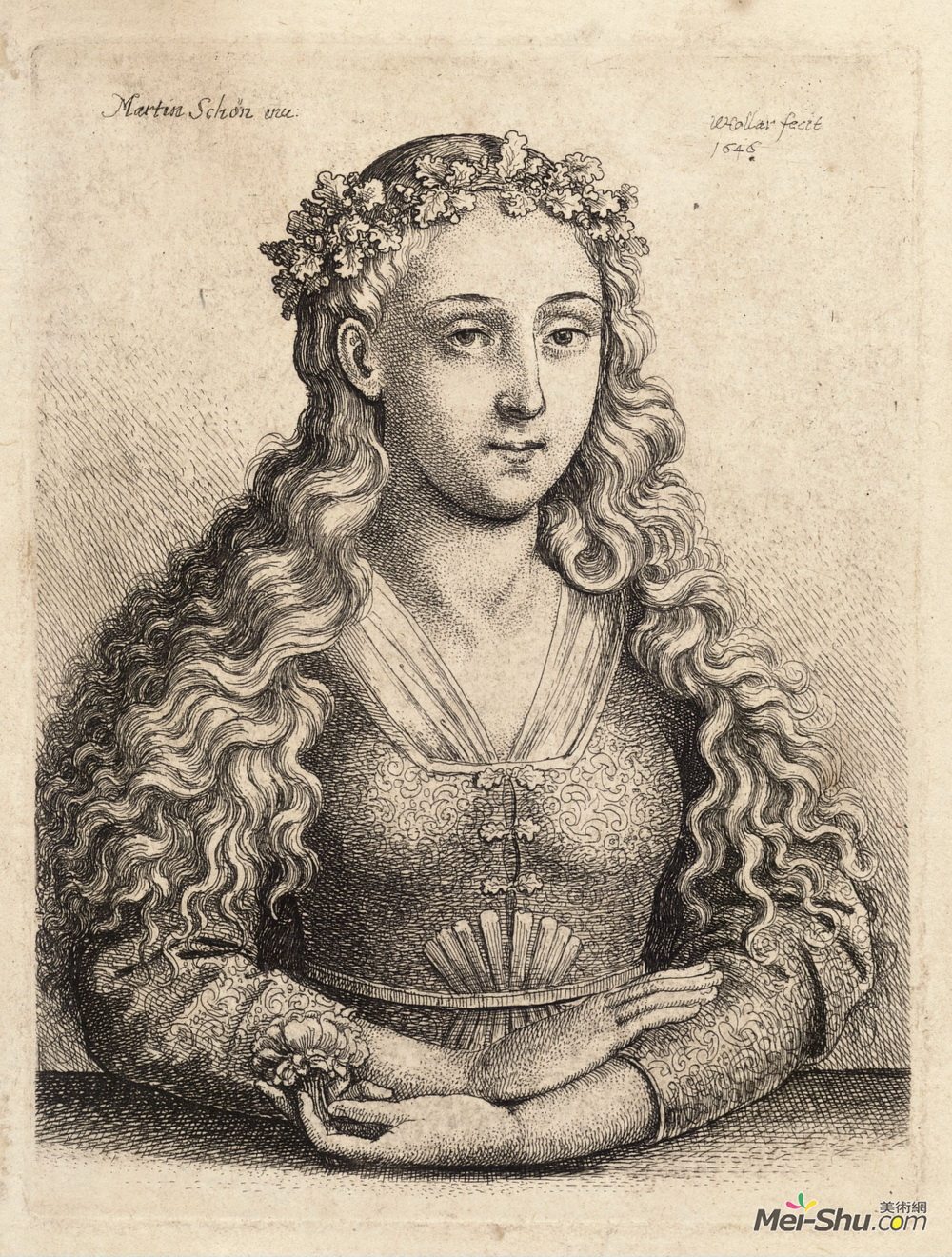 马丁·松高尔(Martin Schongauer)高清作品《橡树花环的女人》
