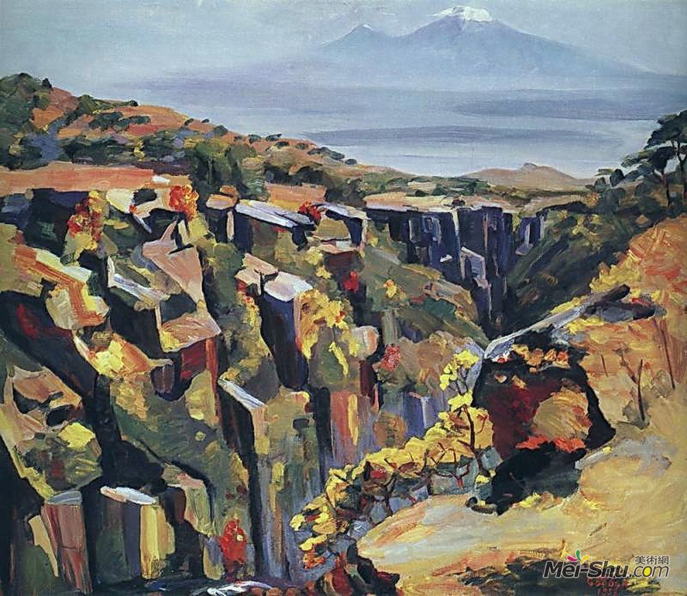 马蒂罗斯(Martiros Sarian)高清作品《阿拉加茨山崖》