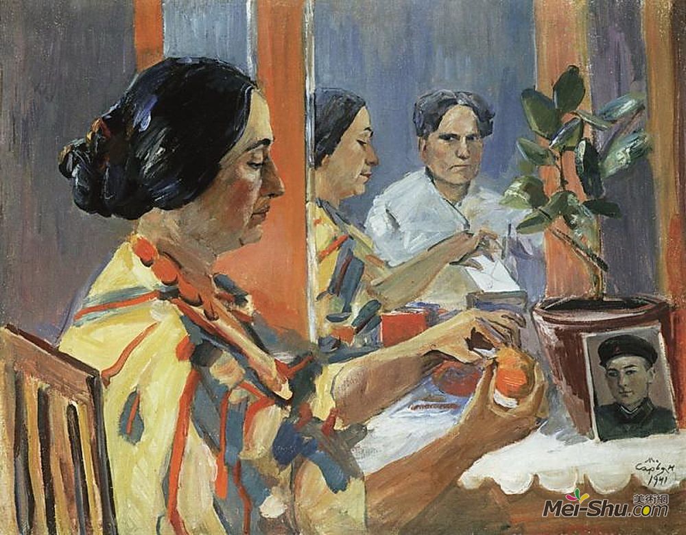 马蒂罗斯(Martiros Sarian)高清作品《从艺术家的生活（卢西克萨里安的肖像画）》