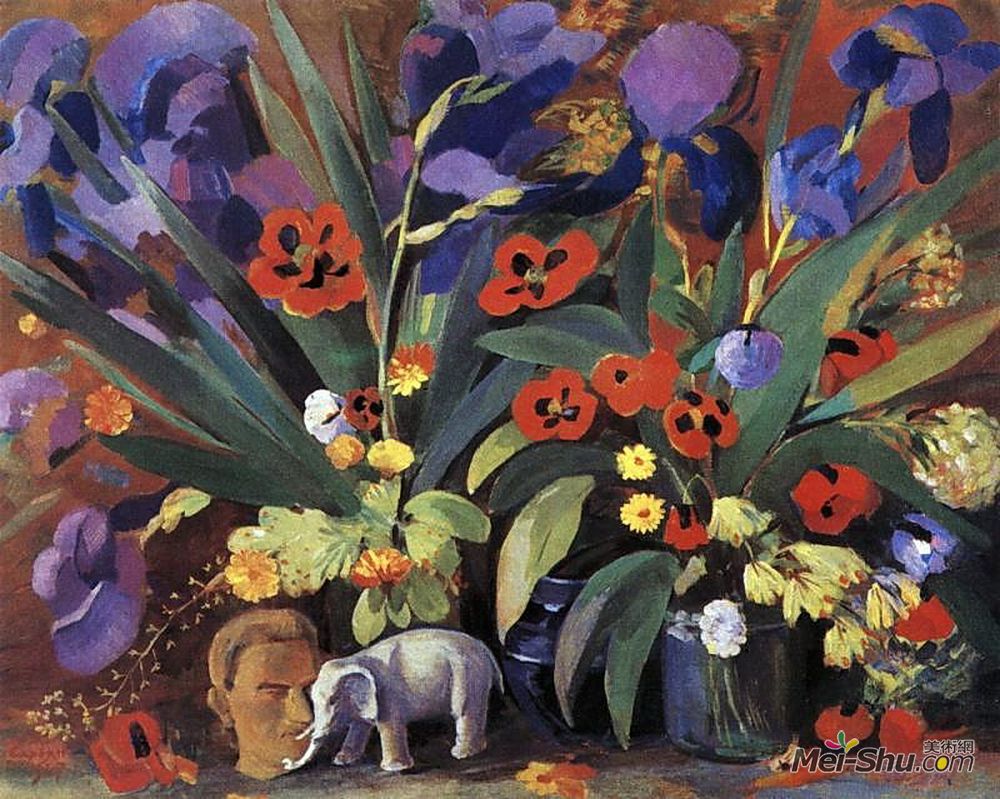 马蒂罗斯(Martiros Sarian)高清作品《鸢尾和罂粟花》