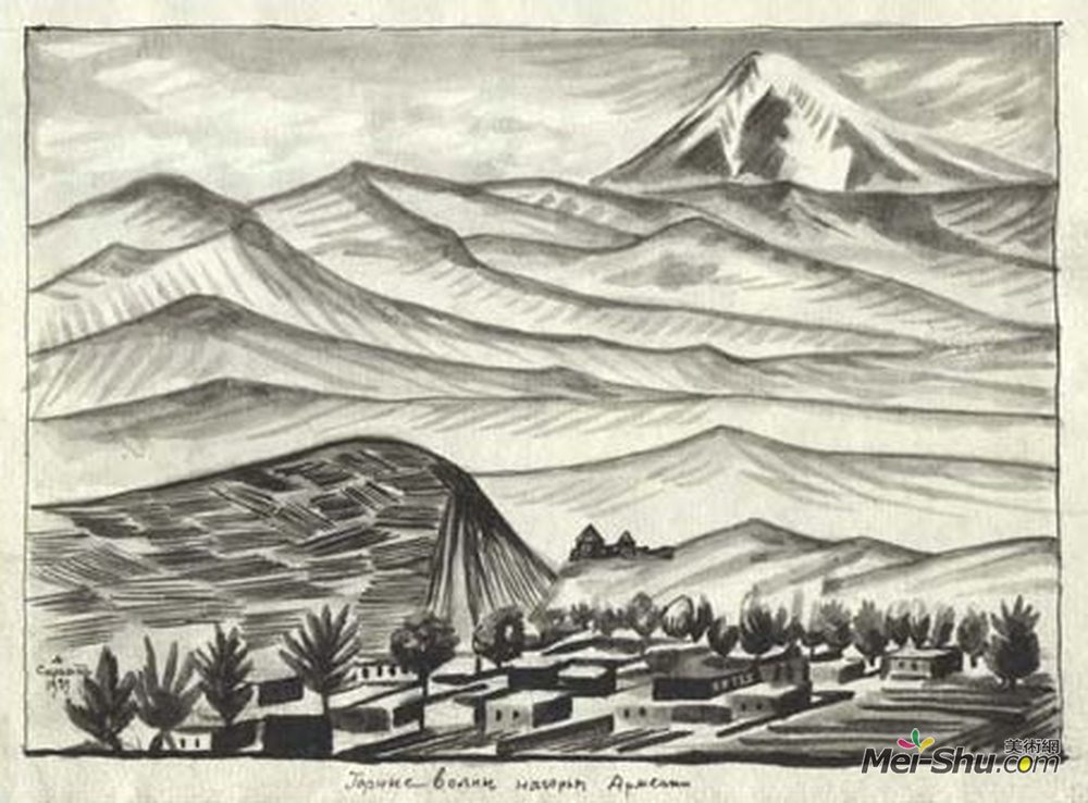 马蒂罗斯(Martiros Sarian)高清作品《山脉在亚美尼亚》