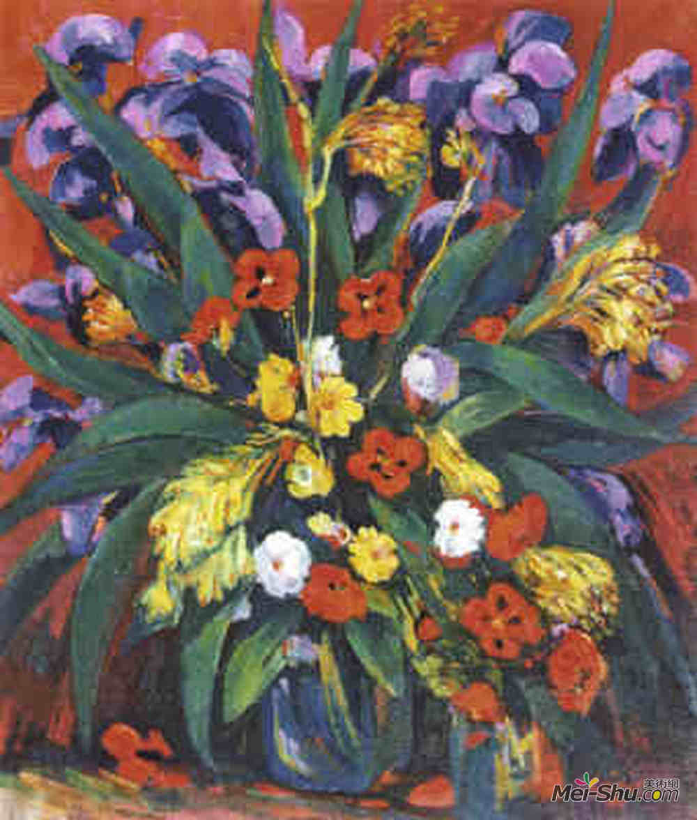 马蒂罗斯(Martiros Sarian)高清作品《虹膜和罂粟的静物》