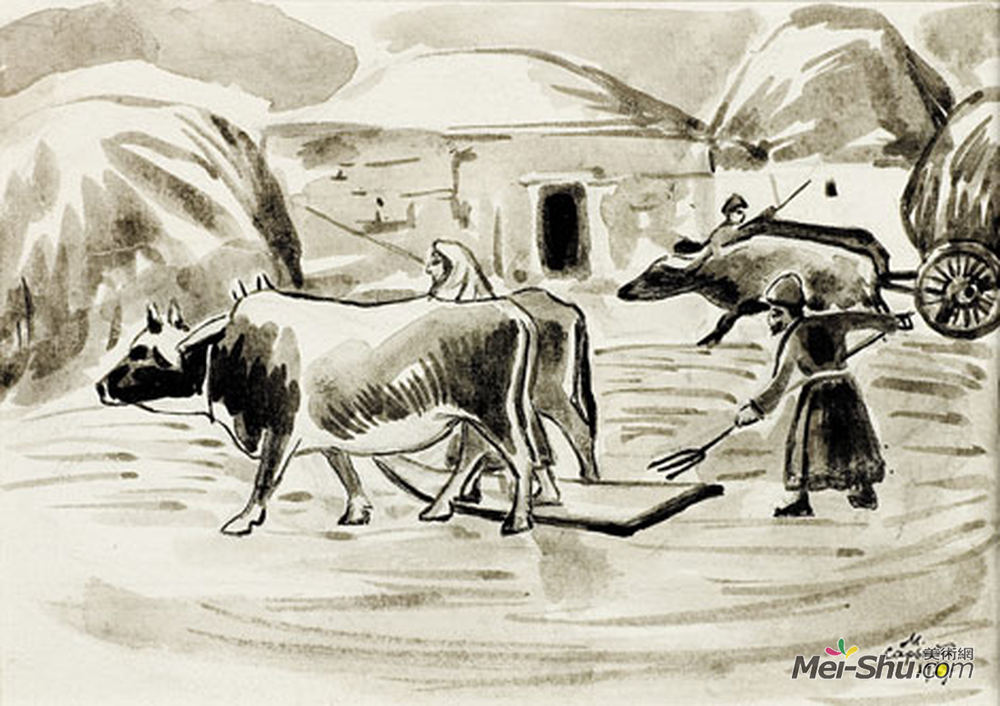 马蒂罗斯(Martiros Sarian)高清作品《脱粒》