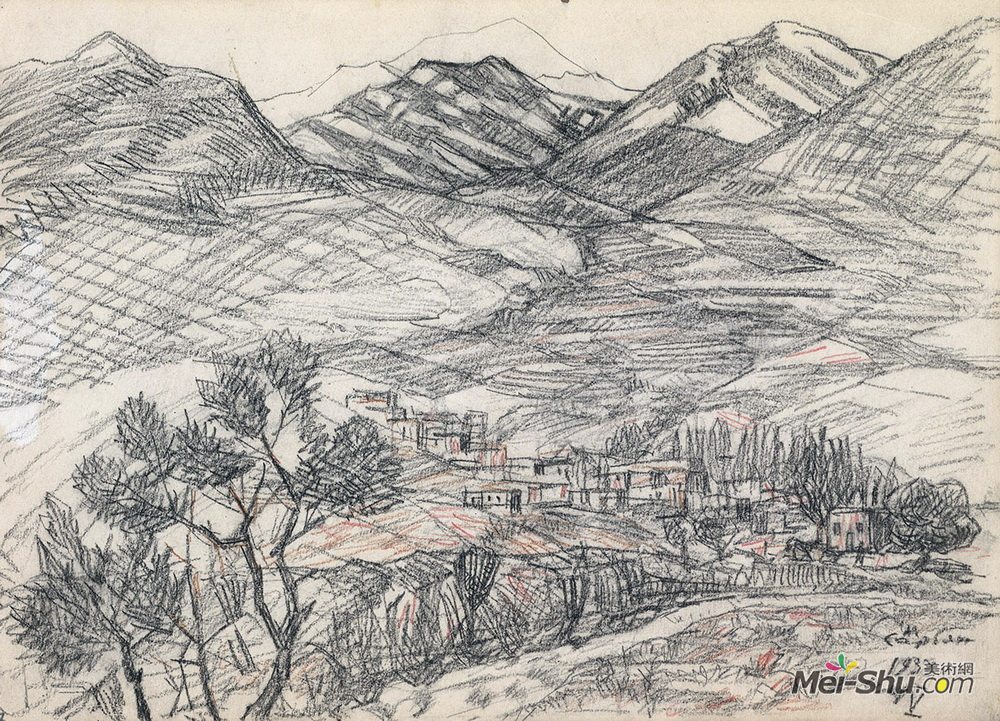 马蒂罗斯(Martiros Sarian)高清作品《山脚下的村庄》