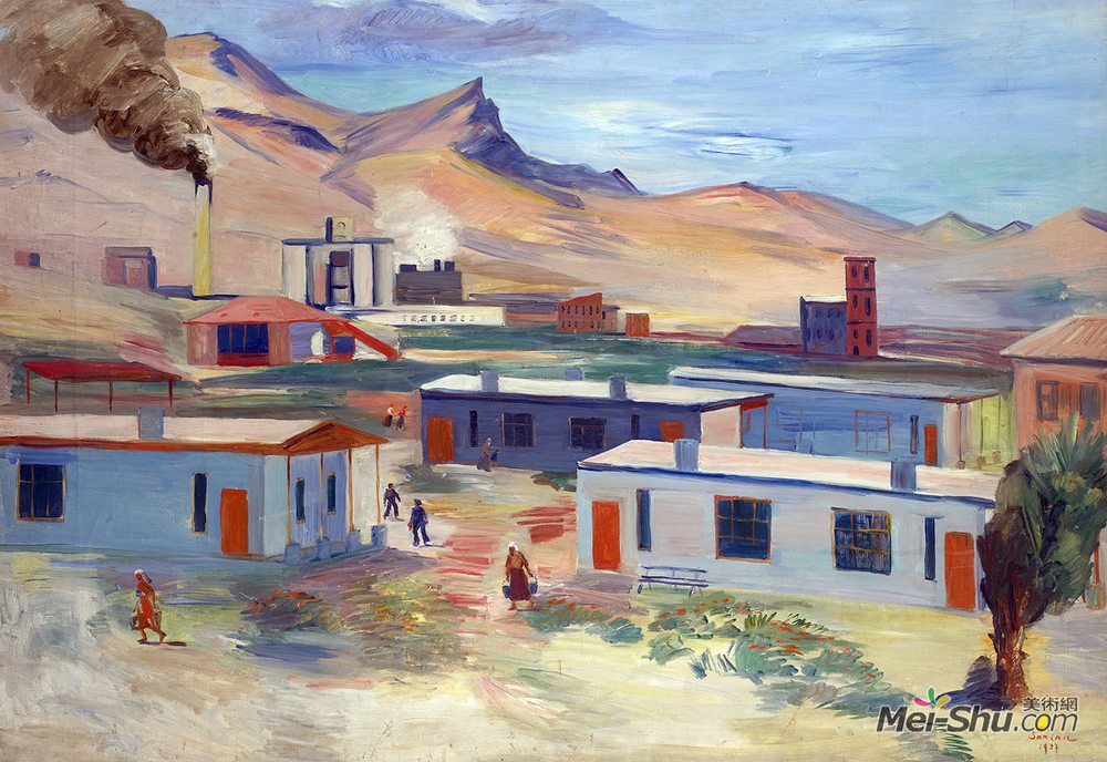 马蒂罗斯(Martiros Sarian)高清作品《工人的解决和混凝土厂，达拉鲁，阿拉尔》