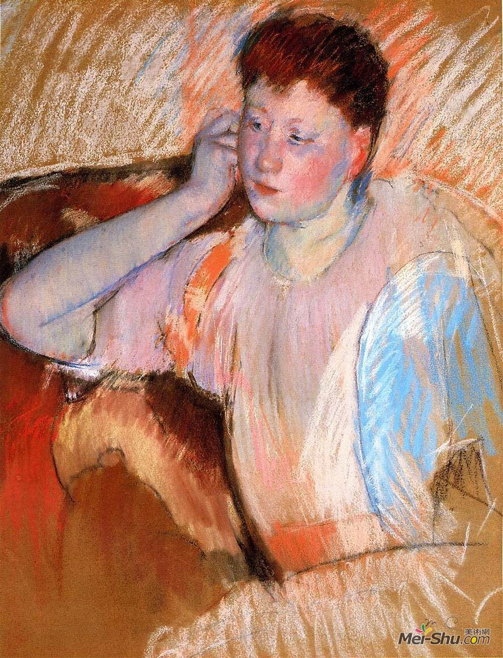 玛丽·卡萨特(Mary Cassatt)高清作品《克莉莎用手捂着耳朵向左拐。》