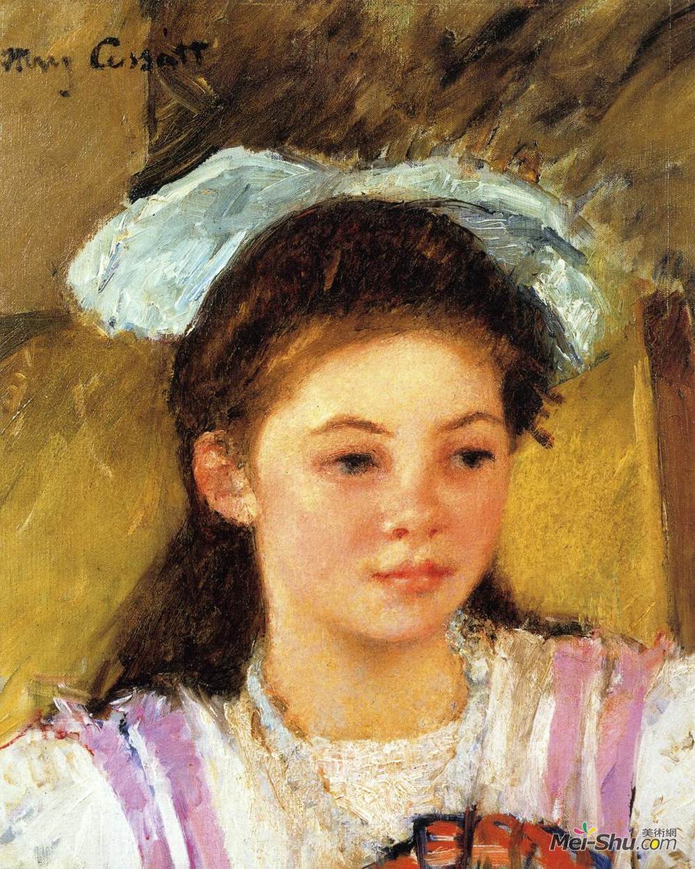 玛丽·卡萨特(Mary Cassatt)高清作品《Ellen Mary Cassatt with a Large Bow in Her Hair》