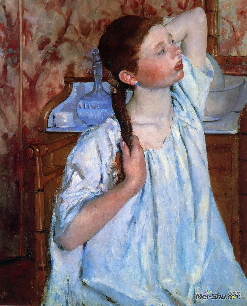 玛丽·卡萨特(Mary Cassatt)高清作品《梳理头发的女孩》