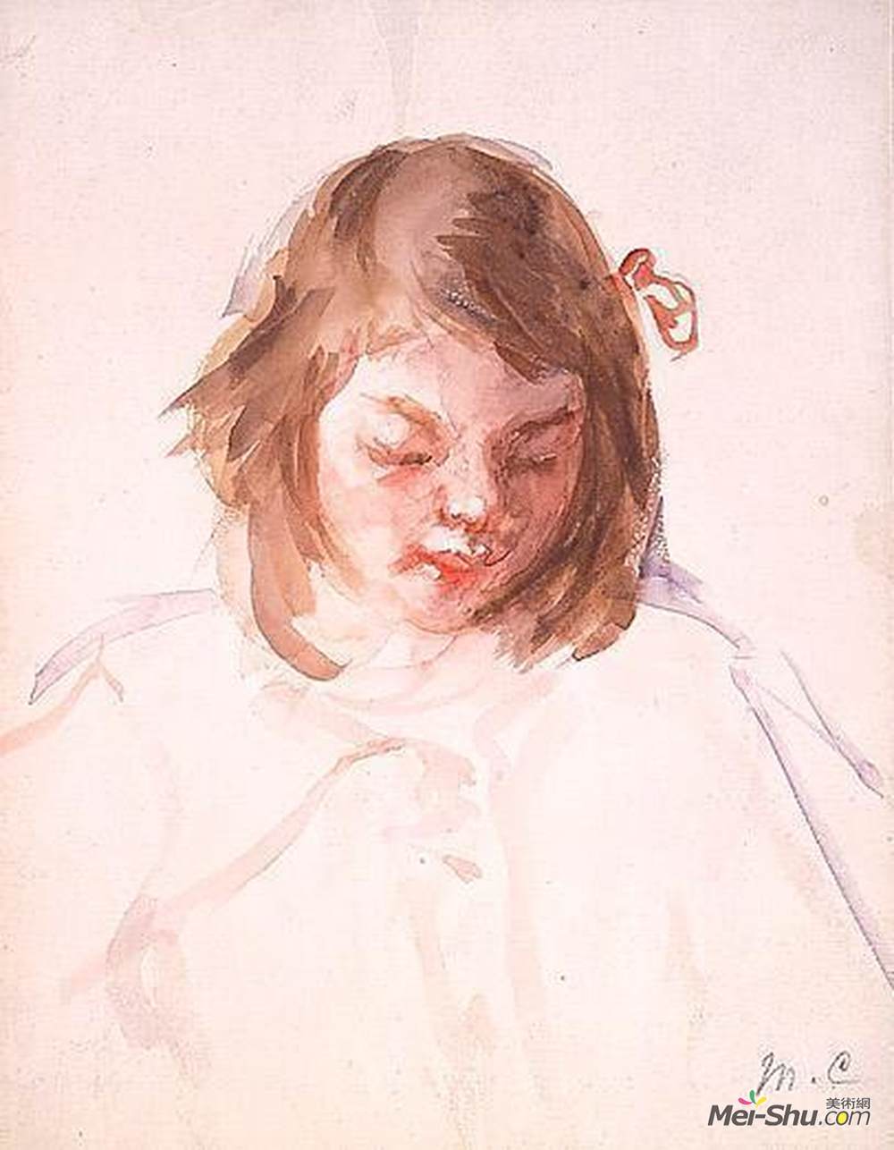 玛丽·卡萨特(Mary Cassatt)高清作品《Head of Francoise Looking Down (no.4)》