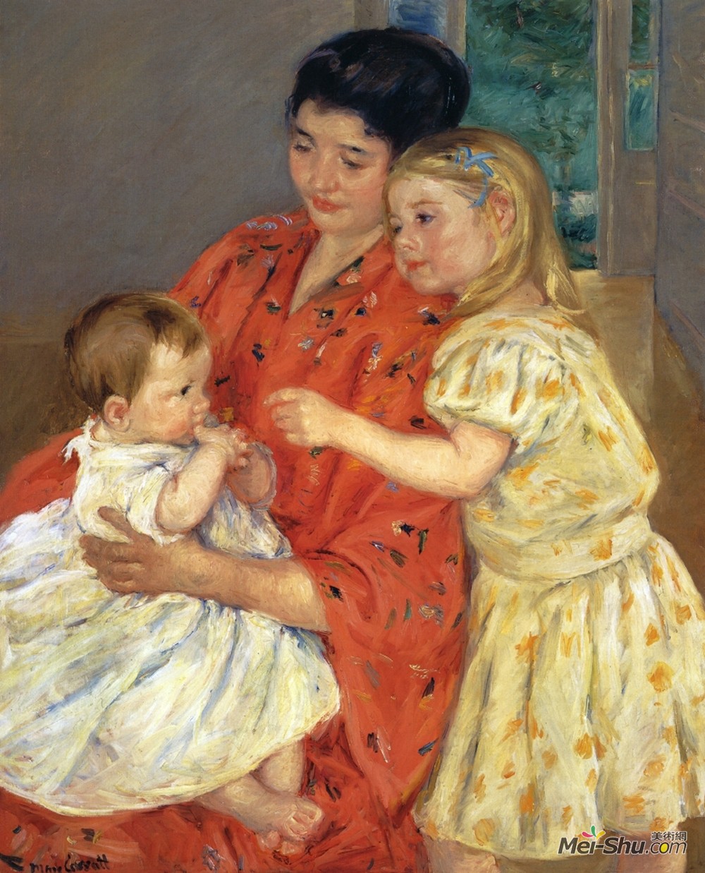 玛丽·卡萨特(Mary Cassatt)高清作品《母亲和莎拉羡慕婴儿》