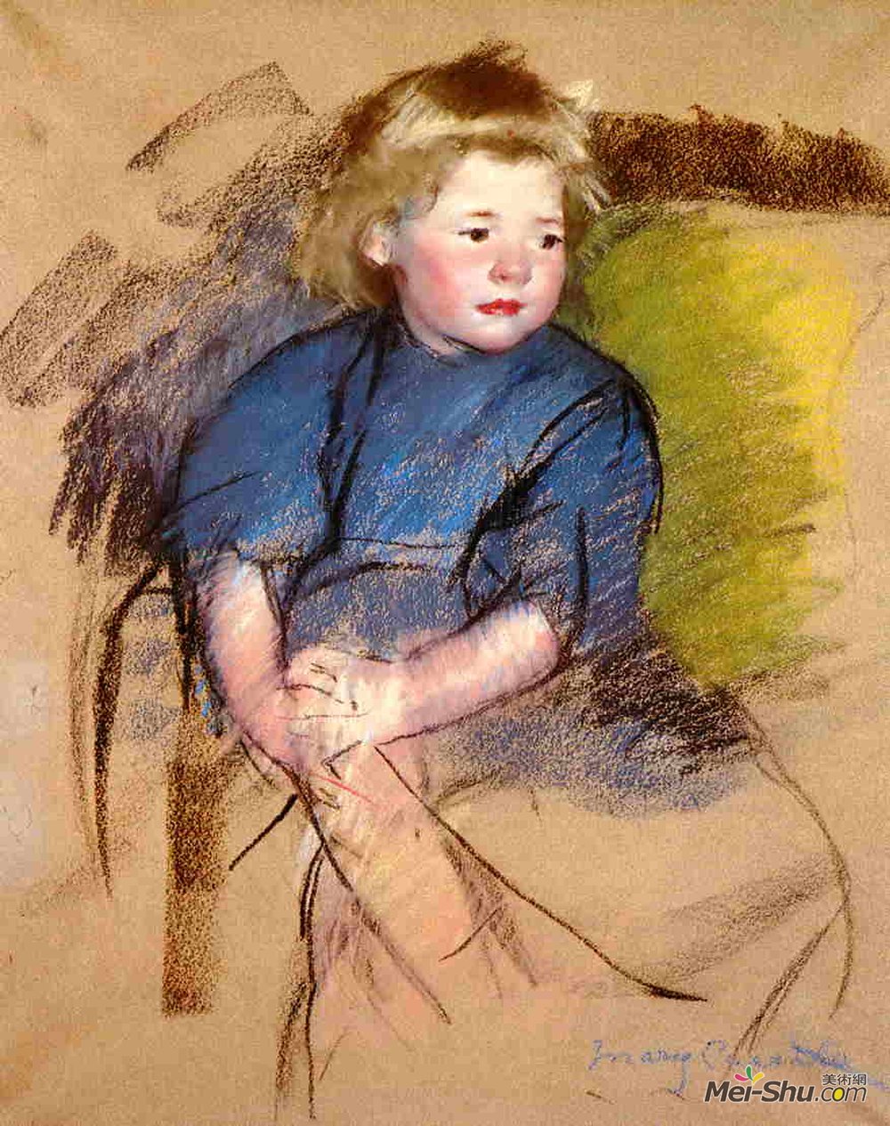 玛丽·卡萨特(Mary Cassatt)高清作品《一个年轻女孩（西蒙娜）的肖像》