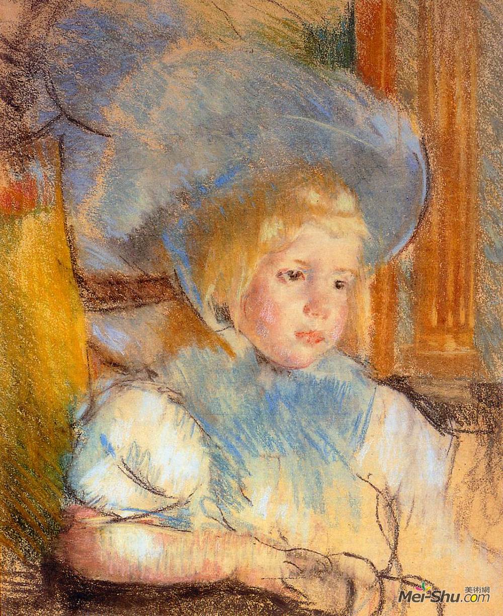 玛丽·卡萨特(Mary Cassatt)高清作品《Simone in Plumed Hat》