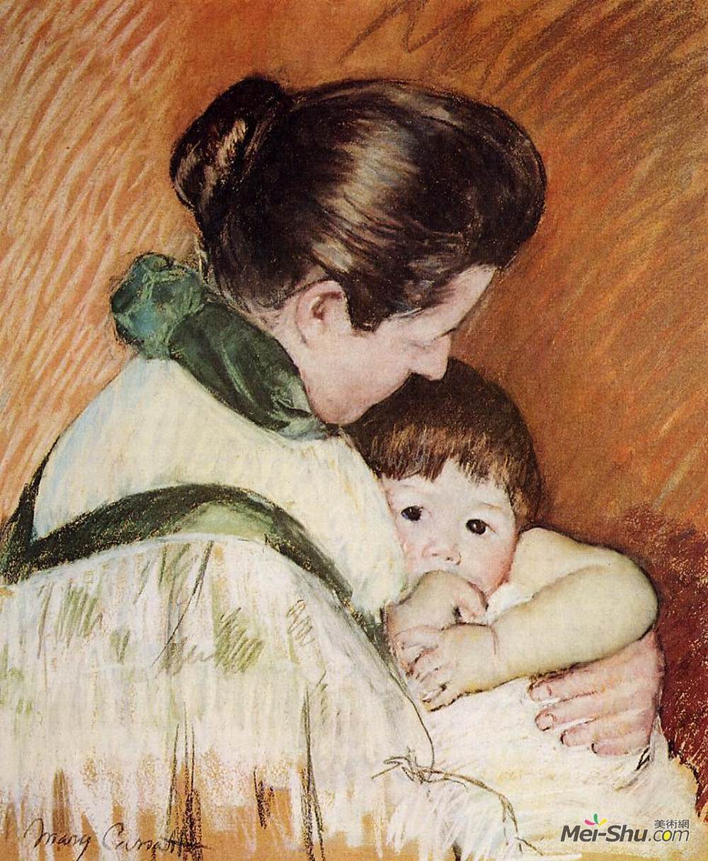 玛丽·卡萨特(Mary Cassatt)高清作品《昏昏欲睡的托马斯吮吸他的拇指》