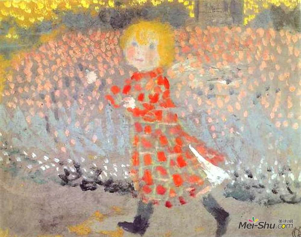 莫里斯·丹尼斯(Maurice Denis)高清作品《穿着红色衣服的围裙里的小女孩》