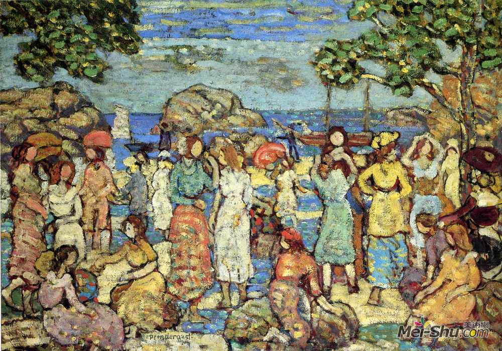 莫里斯·普雷德加斯特(Maurice Prendergast)高清作品《格洛斯特海滩》