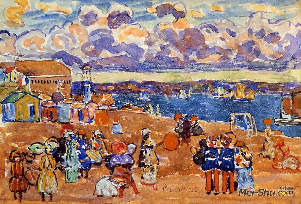 莫里斯·普雷德加斯特(Maurice Prendergast)高清作品《圣马洛海滩》