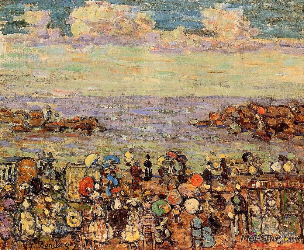 莫里斯·普雷德加斯特(Maurice Prendergast)高清作品《圣马洛海滩》